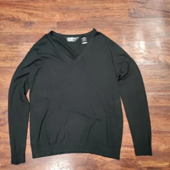 Norma Kamali Black Cotton V-Neck Long Sleeve Sweater Women's Size Large - Picture 2 of 8